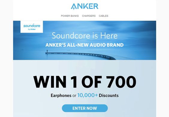 Anker uses email as a way to promote their contest giveaway