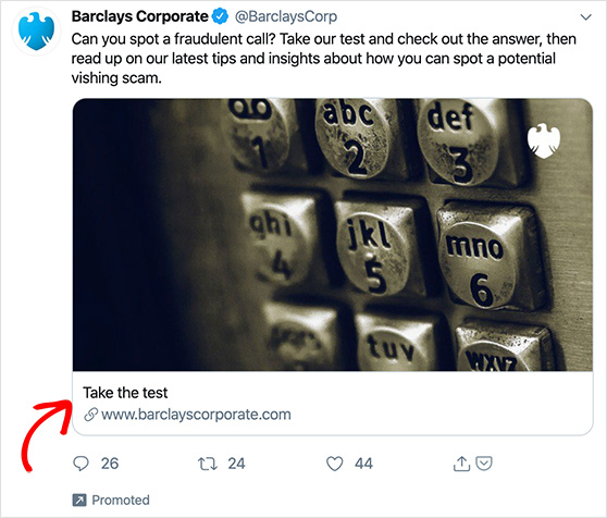 Example of barlays using twitter ads to drive conversions