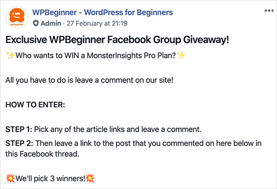 Comment on blog giveaway idea for Facebook
