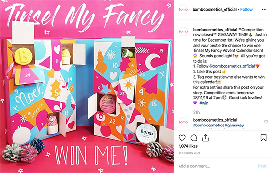 Bomb Cosmetics Instagram giveaway