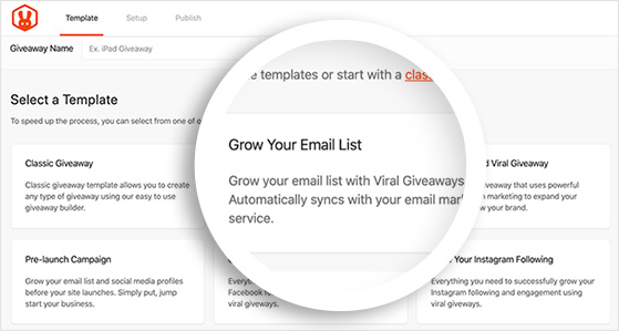 Email list giveaway template