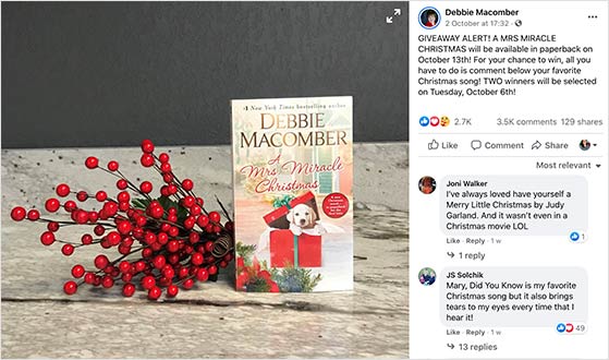 Book facebook giveaway example