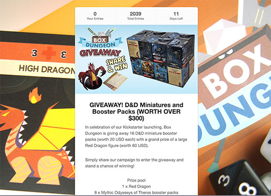 Kickstarter giveaway landing page example and giveaway post design