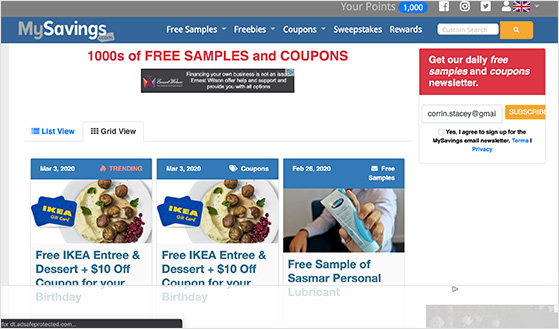 My Savings free samples, coupons, and sweepstakes
