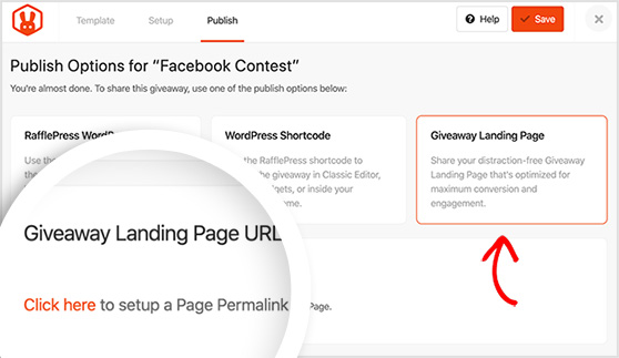 Publish as a giveaway landing page