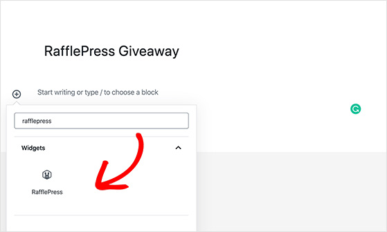 Add a RafflePress widget to WordPress using the content block