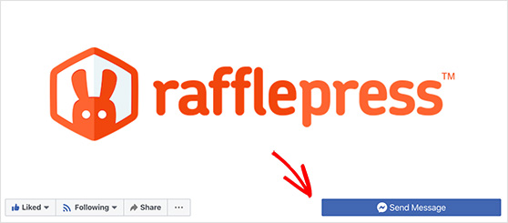 Call to action button on the RafflePress Facebook page