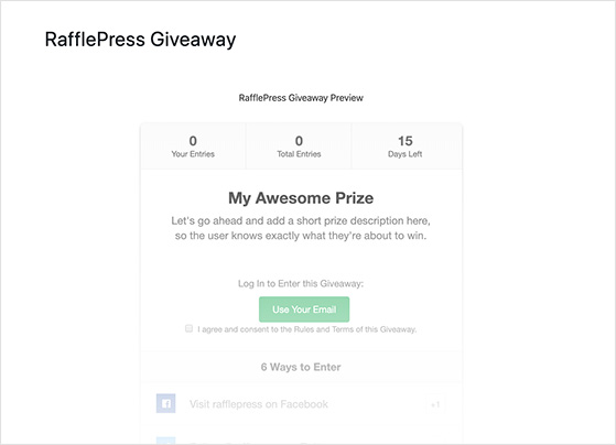 WordPress preview of a RafflePress giveaway widget