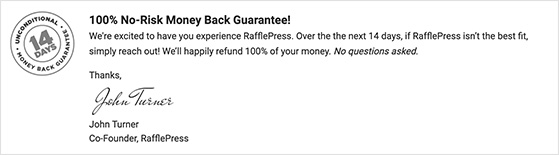RafflePress money back guarantee