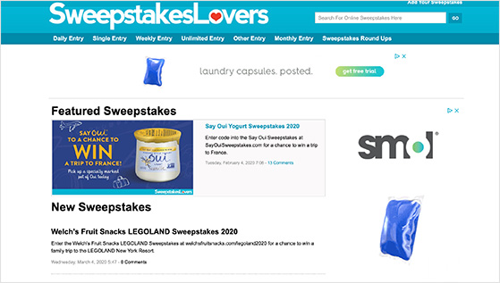 Sweepstakes Lovers website