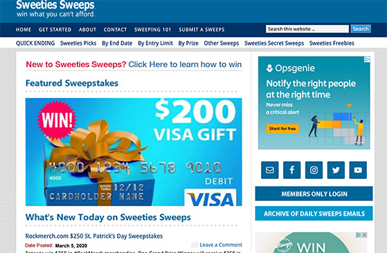 Sweeties Sweeps online giveaway website