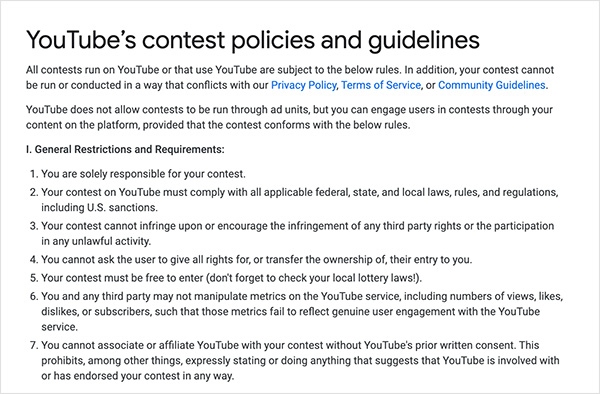 YouTube contest policies