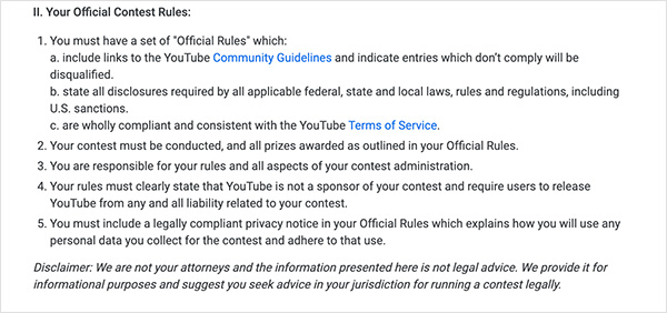 YouTube contest policies and youtube giveaway rules