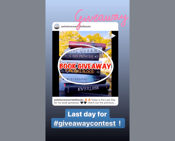 Example of using bold text to highlight giveaway posts in instagram stories