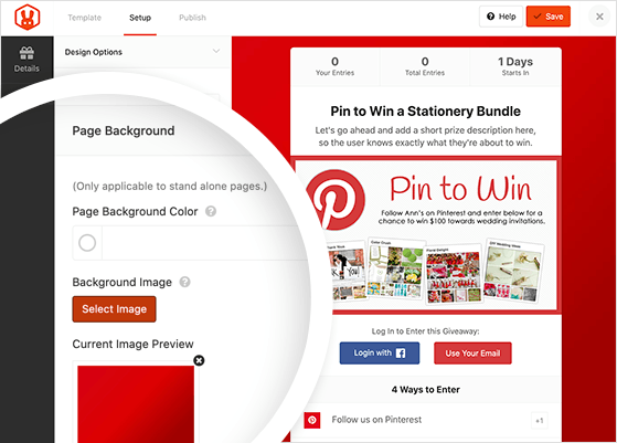 choose a background image for your Pinterest contest landing page