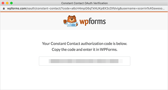 Copy the wpforms authorization code