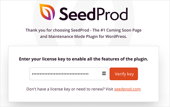 enter your seedprod license key