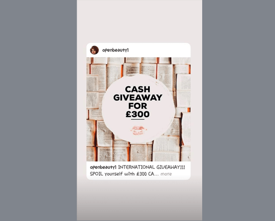 Flash Cash giveaway in Instagram Stories