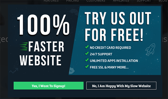 Use exit popups to offer a free trial