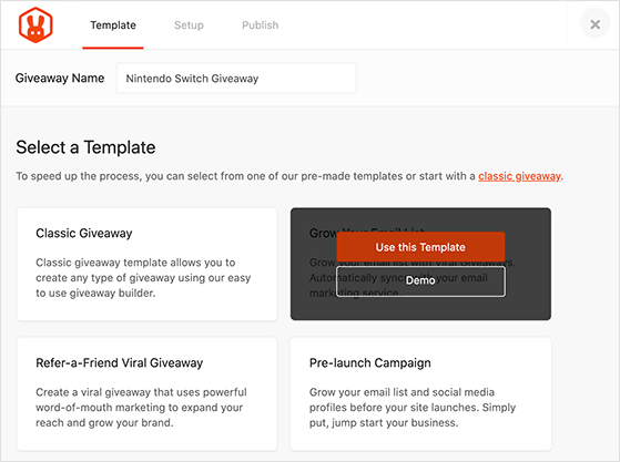 Grow your email list giveaway template