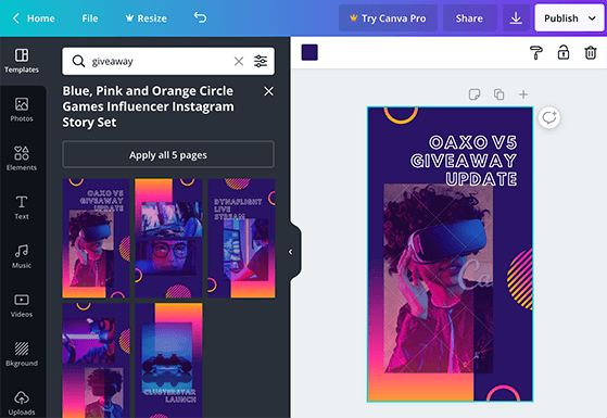 Canva instagram stories template for giveaways