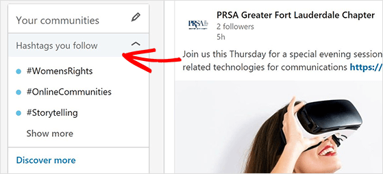 Find relevant hashtags in the LinkedIn Communities Hashtag panel to get more LinkedIn Followers