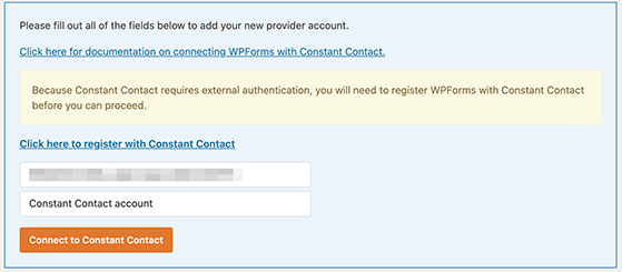Paste your authorization code from constant contact into wpforms