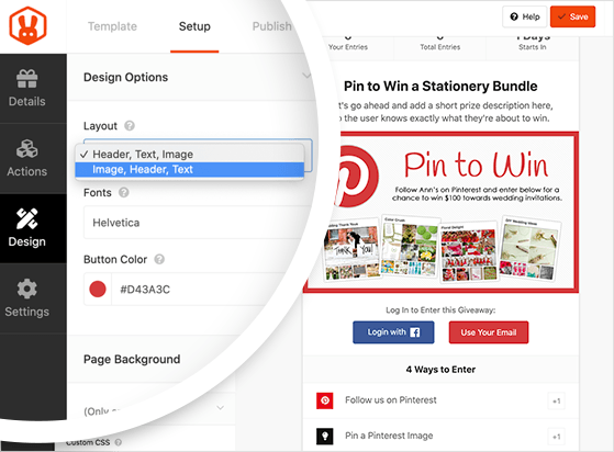 Choose the design options for your Pinterest contest