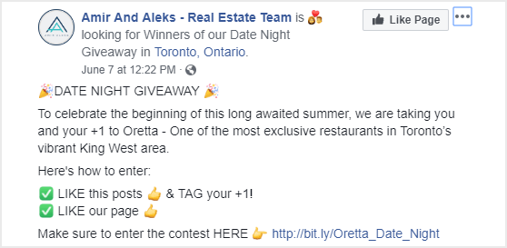 example of promoting a giveaway on facebook