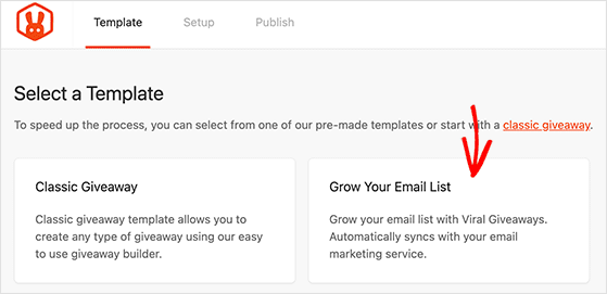 RafflePress grow your email list giveaway template