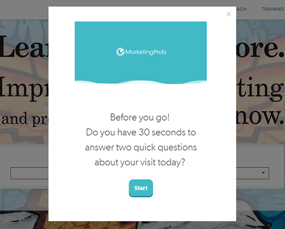 Use survey popups to gather user feedback about your business