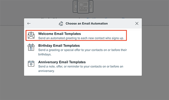 Choose the welcome email templates option
